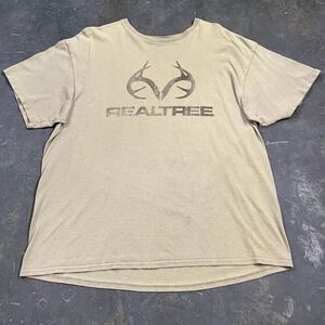 Vintage Realtree Hunting Graphic T-Shirt Mens XL Khaki Tan Y2K Logo Tee
